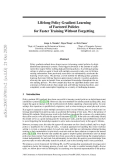 Lifelong Policy Gradient Learning of Factored Policies for Faster
  Training Without Forgetting