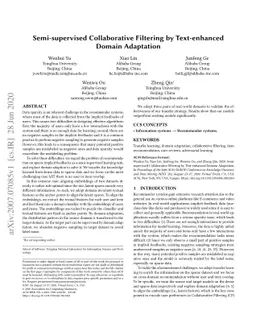 Semi-supervised Collaborative Filtering by Text-enhanced Domain
  Adaptation