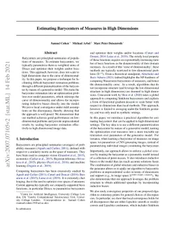 Estimating Barycenters of Measures in High Dimensions