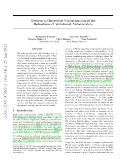 Towards a Theoretical Understanding of the Robustness of Variational
  Autoencoders