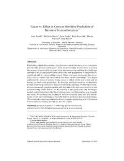 Cause vs. Effect in Context-Sensitive Prediction of Business Process
  Instances