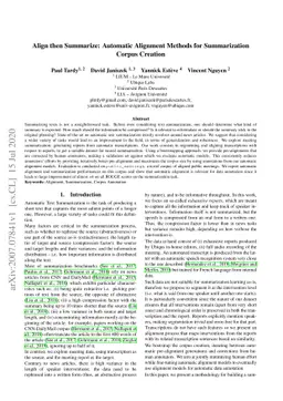 Align then Summarize: Automatic Alignment Methods for Summarization
  Corpus Creation