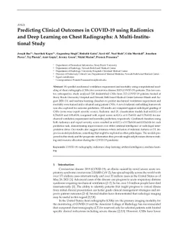 Predicting Clinical Outcomes in COVID-19 using Radiomics and Deep
  Learning on Chest Radiographs: A Multi-Institutional Study