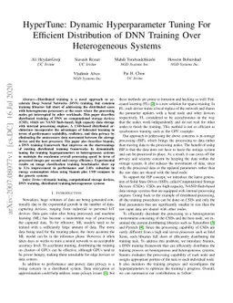 HyperTune: Dynamic Hyperparameter Tuning For Efficient Distribution of
  DNN Training Over Heterogeneous Systems