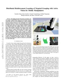 Distributed Reinforcement Learning of Targeted Grasping with Active
  Vision for Mobile Manipulators