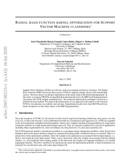 Radial basis function kernel optimization for Support Vector Machine
  classifiers
