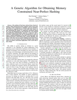 A Genetic Algorithm for Obtaining Memory Constrained Near-Perfect
  Hashing