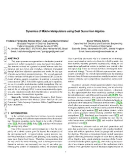 Dynamics of Mobile Manipulators using Dual Quaternion Algebra
