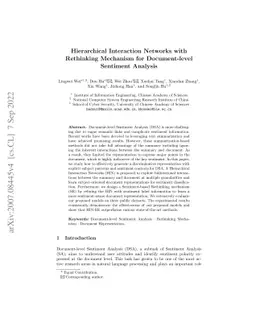 Hierarchical Interaction Networks with Rethinking Mechanism for
  Document-level Sentiment Analysis