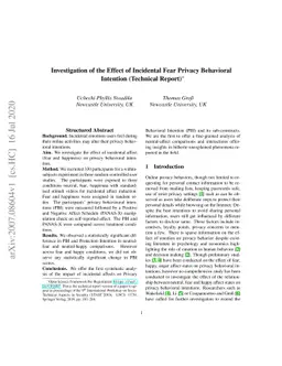 Investigation of the Effect of Incidental Fear Privacy Behavioral
  Intention (Technical Report)