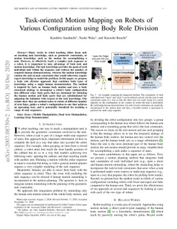 Task-oriented Motion Mapping on Robots of Various Configuration using
  Body Role Division