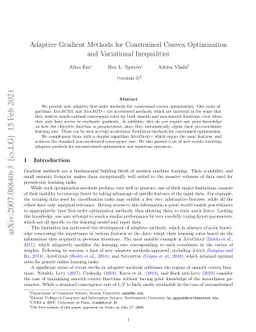 Adaptive Gradient Methods for Constrained Convex Optimization and
  Variational Inequalities
