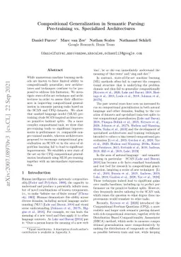 Compositional Generalization in Semantic Parsing: Pre-training vs.
  Specialized Architectures