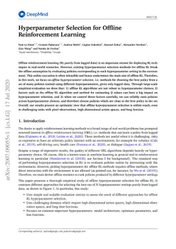 Hyperparameter Selection for Offline Reinforcement Learning
