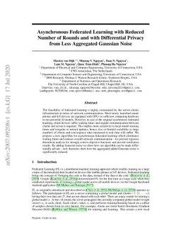 Asynchronous Federated Learning with Reduced Number of Rounds and with
  Differential Privacy from Less Aggregated Gaussian Noise