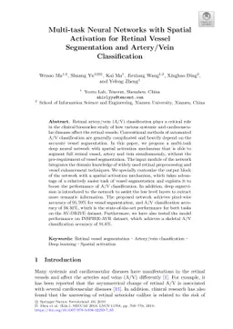 Multi-Task Neural Networks with Spatial Activation for Retinal Vessel
  Segmentation and Artery/Vein Classification