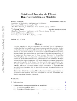 Distributed Learning via Filtered Hyperinterpolation on Manifolds