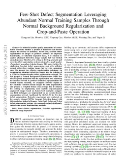 Few-Shot Defect Segmentation Leveraging Abundant Normal Training Samples
  Through Normal Background Regularization and Crop-and-Paste Operation