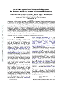 On a Novel Application of Wasserstein-Procrustes for Unsupervised
  Cross-Lingual Learning
