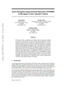 Active Deception using Factored Interactive POMDPs to Recognize Cyber
  Attacker's Intent