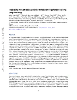 Predicting risk of late age-related macular degeneration using deep
  learning