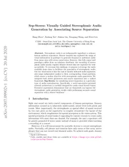 Sep-Stereo: Visually Guided Stereophonic Audio Generation by Associating
  Source Separation