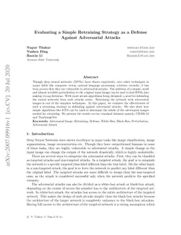 Evaluating a Simple Retraining Strategy as a Defense Against Adversarial
  Attacks