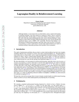 Lagrangian Duality in Reinforcement Learning