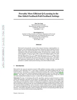 Provably More Efficient Q-Learning in the
  One-Sided-Feedback/Full-Feedback Settings