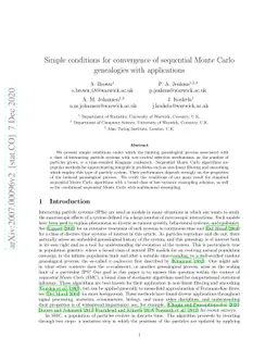 Simple conditions for convergence of sequential Monte Carlo genealogies
  with applications