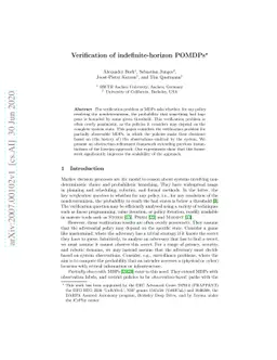 Verification of indefinite-horizon POMDPs