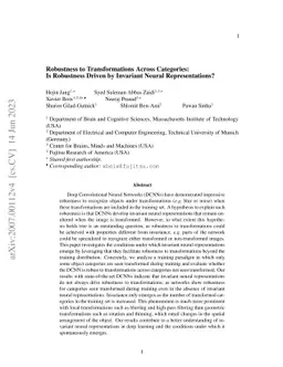 Robustness to Transformations Across Categories: Is Robustness To
  Transformations Driven by Invariant Neural Representations?