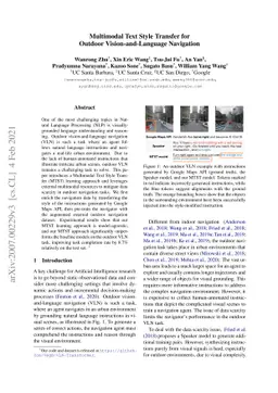 Multimodal Text Style Transfer for Outdoor Vision-and-Language
  Navigation