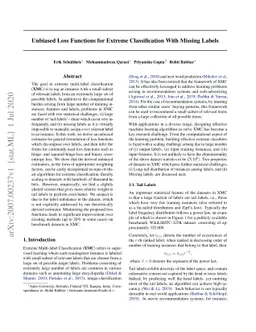 Unbiased Loss Functions for Extreme Classification With Missing Labels