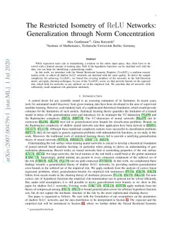 The Restricted Isometry of ReLU Networks: Generalization through Norm
  Concentration