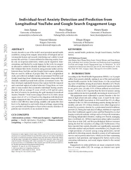 Individual-level Anxiety Detection and Prediction from Longitudinal
  YouTube and Google Search Engagement Logs