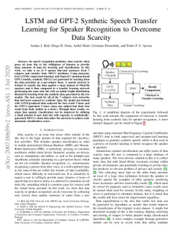 LSTM and GPT-2 Synthetic Speech Transfer Learning for Speaker
  Recognition to Overcome Data Scarcity