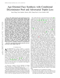 Age-Oriented Face Synthesis with Conditional Discriminator Pool and
  Adversarial Triplet Loss