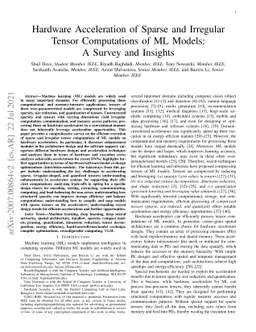 Hardware Acceleration of Sparse and Irregular Tensor Computations of ML
  Models: A Survey and Insights