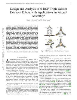 Design and Analysis of 6-DOF Triple Scissor Extender Robots with
  Applications in Aircraft Assembly
