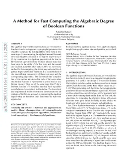 A Method for Fast Computing the Algebraic Degree of Boolean Functions