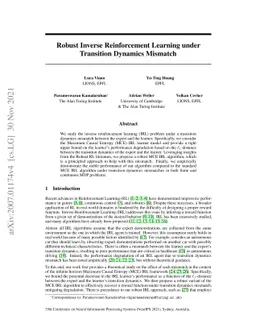Robust Inverse Reinforcement Learning under Transition Dynamics Mismatch