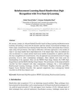 Reinforcement Learning Based Handwritten Digit Recognition with
  Two-State Q-Learning
