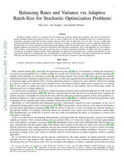 Balancing Rates and Variance via Adaptive Batch-Size for Stochastic
  Optimization Problems