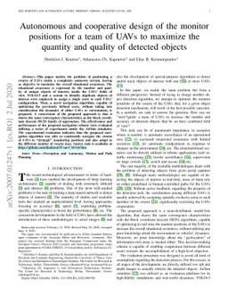 Autonomous and cooperative design of the monitor positions for a team of
  UAVs to maximize the quantity and quality of detected objects