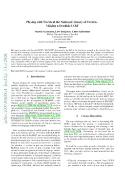 Playing with Words at the National Library of Sweden -- Making a Swedish
  BERT