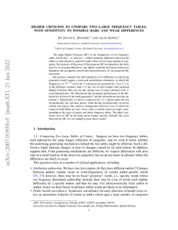 Higher Criticism to Compare Two Large Frequency Tables, with sensitivity
  to Possible Rare and Weak Differences