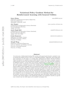 Variational Policy Gradient Method for Reinforcement Learning with
  General Utilities