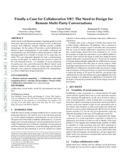 Finally a Case for Collaborative VR?: The Need to Design for Remote
  Multi-Party Conversations