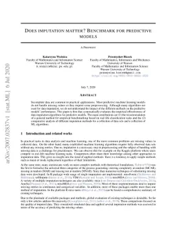 Does imputation matter? Benchmark for predictive models